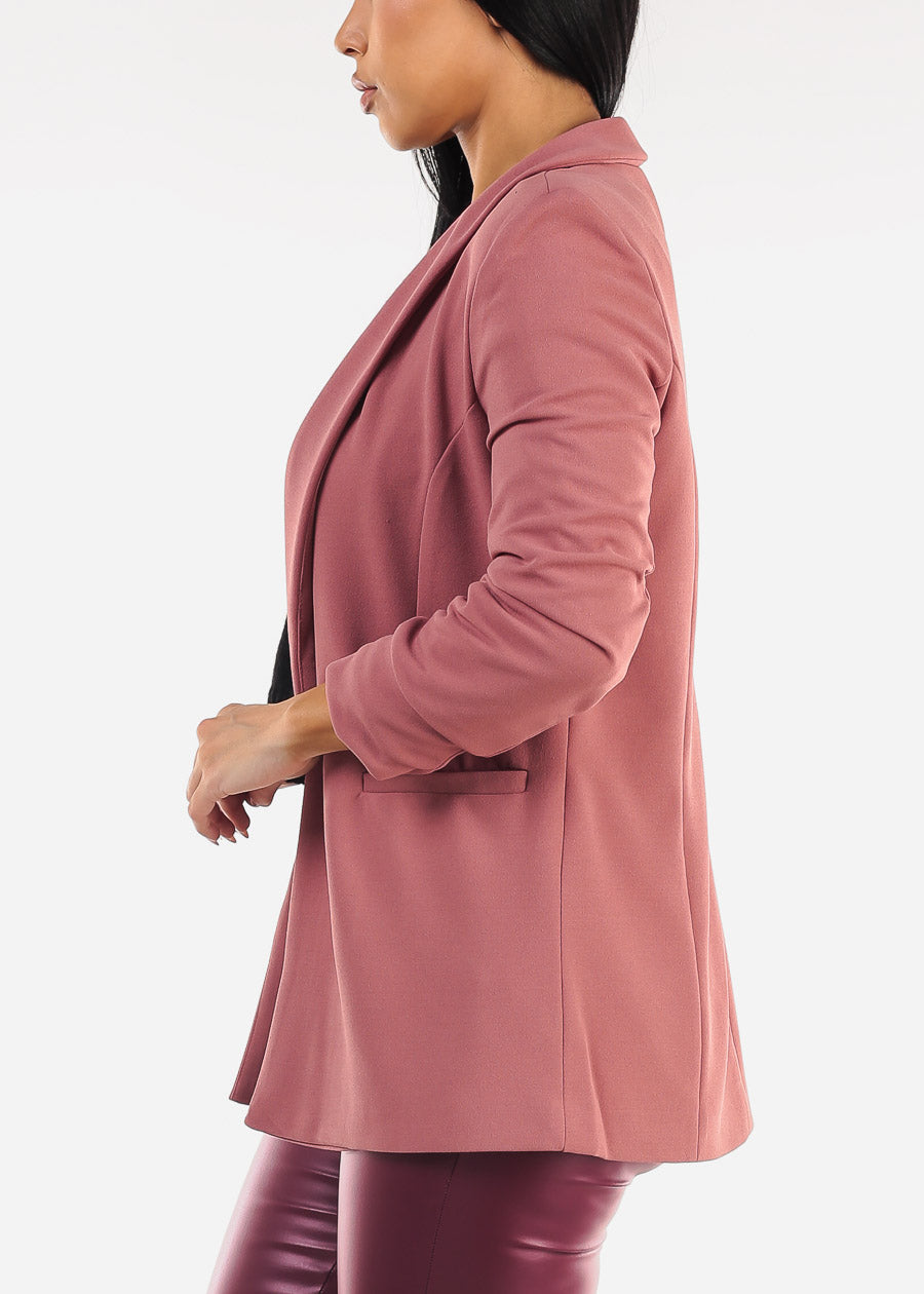 Quarter Sleeve Open Front Blazer Mauve