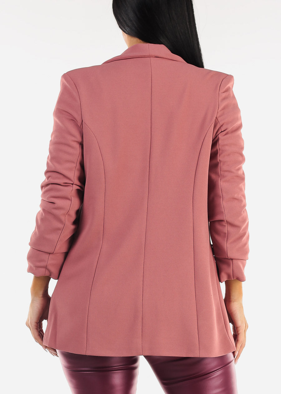 Quarter Sleeve Open Front Blazer Mauve