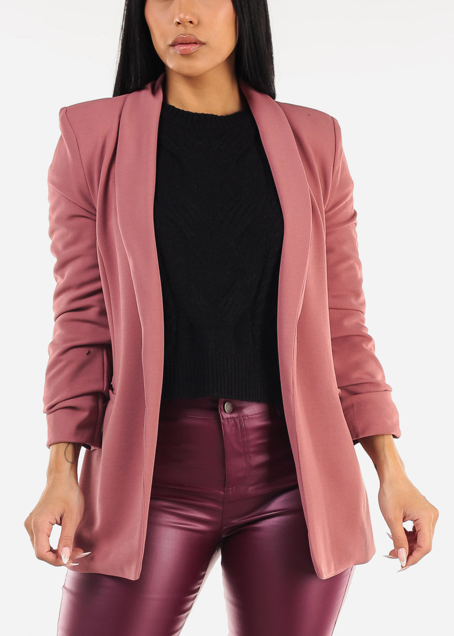 Quarter Sleeve Open Front Blazer Mauve