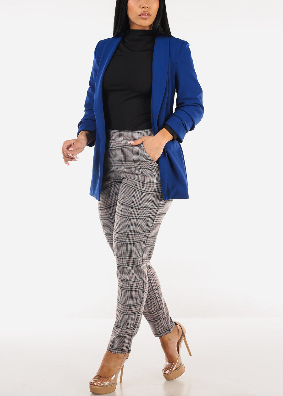 Quarter Sleeve Open Front Blazer Royal Blue