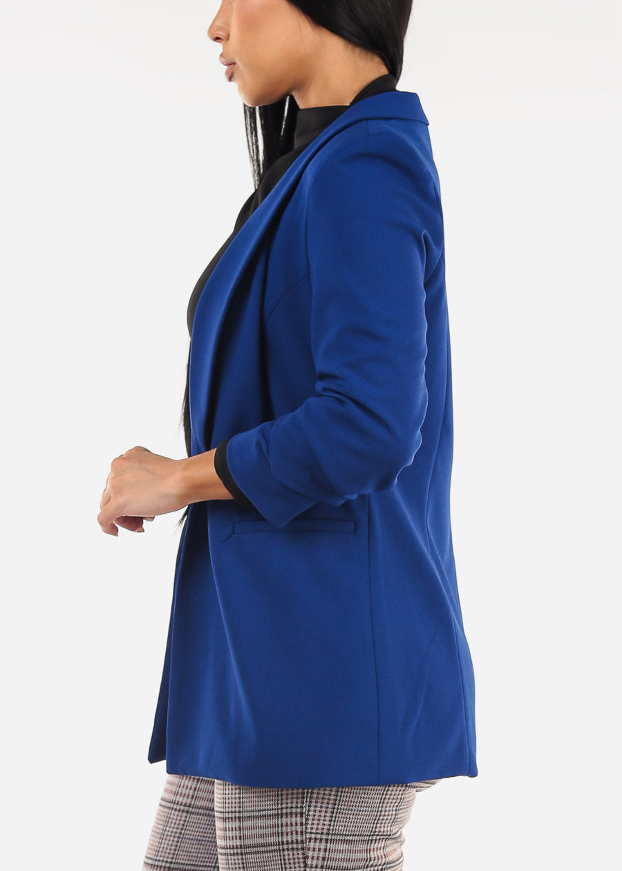 Quarter Sleeve Open Front Blazer Royal Blue