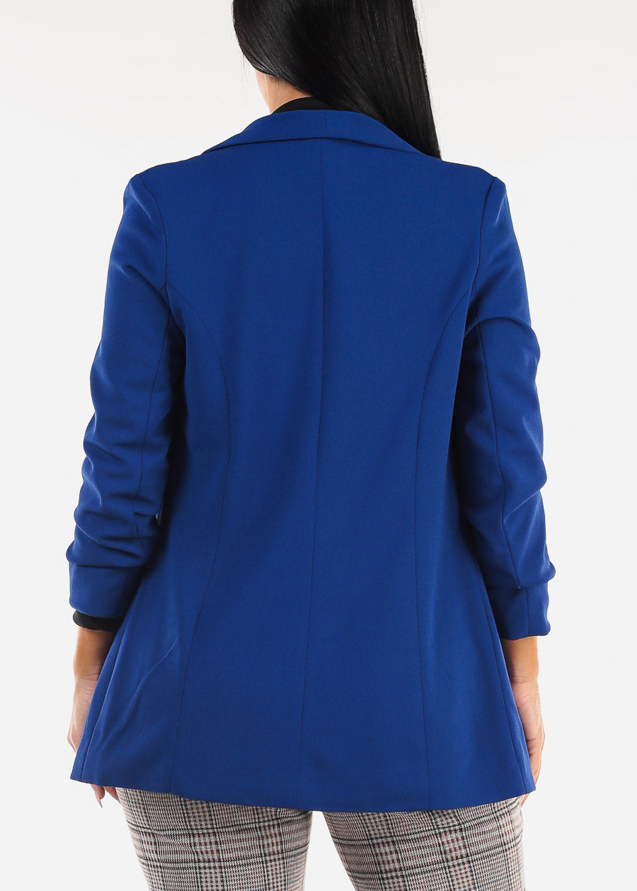 Quarter Sleeve Open Front Blazer Royal Blue