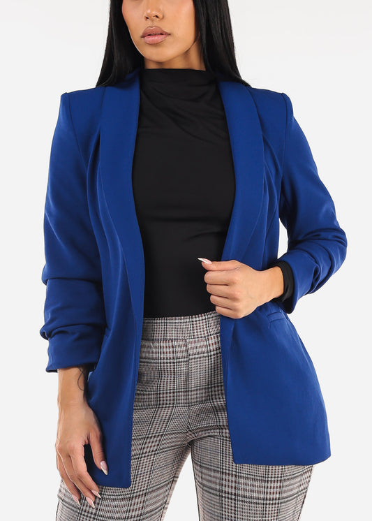 Quarter Sleeve Open Front Blazer Royal Blue