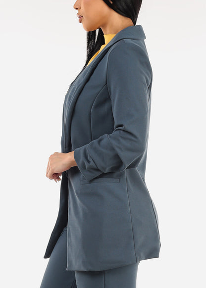 Quarter Sleeve Open Front Blazer Slate Blue