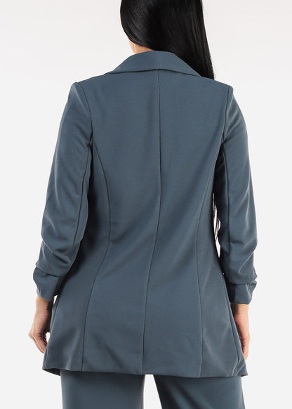 Quarter Sleeve Open Front Blazer Slate Blue