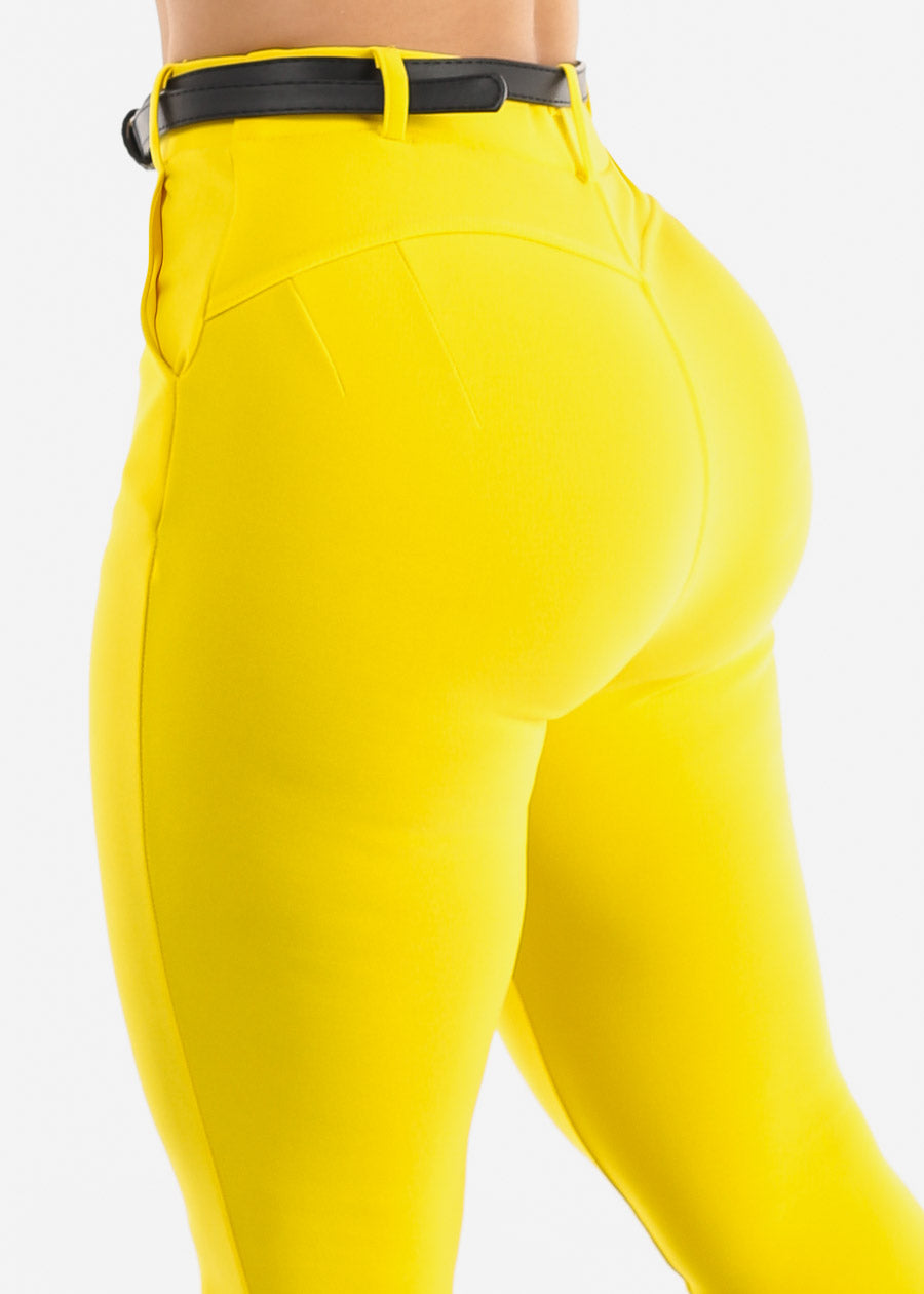 Butt Lifting High Waist Skinny Pants Yellow w Belt