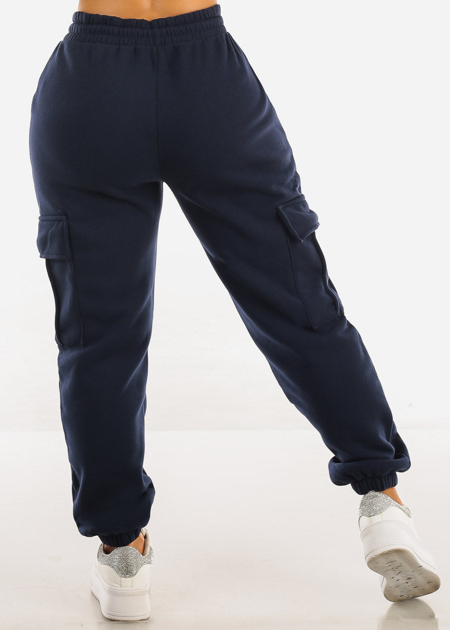 High Waist Cargo Sweatpants Navy