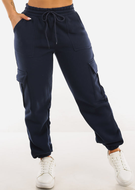 High Waist Cargo Sweatpants Navy