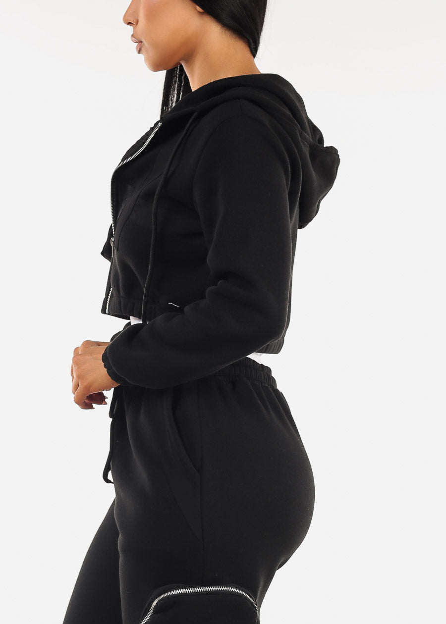 Black Cropped Zip Up Hoody 