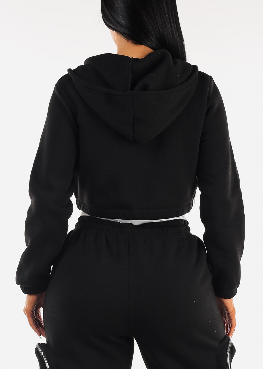 Black Cropped Zip Up Hoody 