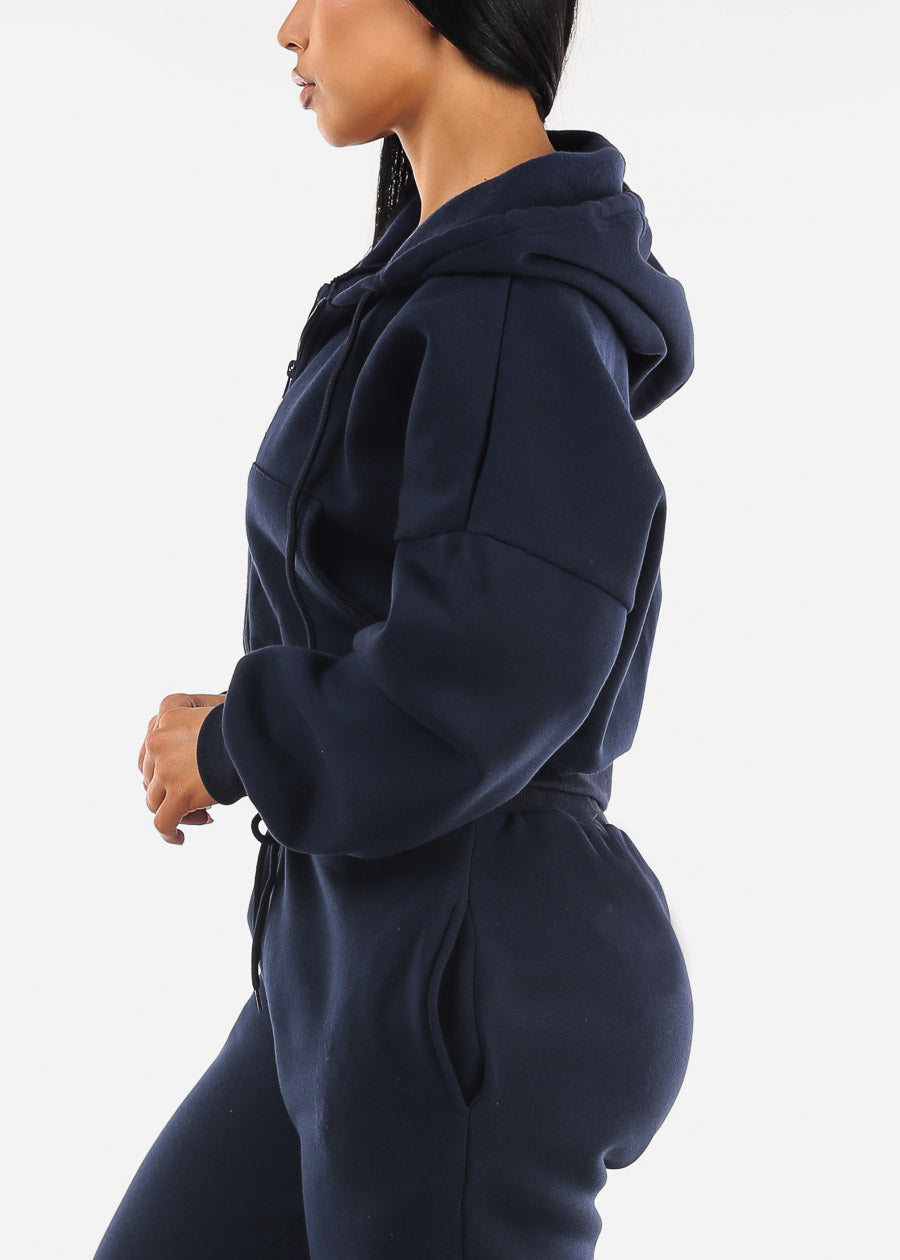 Navy Fleece Zip Up Hoody 