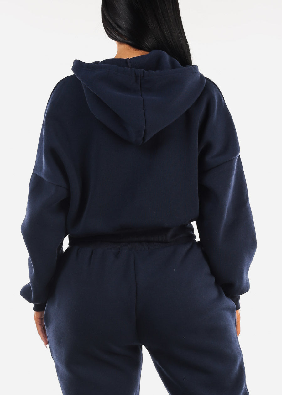 Navy Fleece Zip Up Hoody 