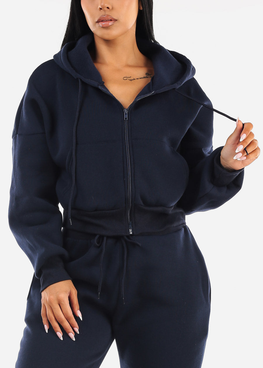 Navy Fleece Zip Up Hoody 