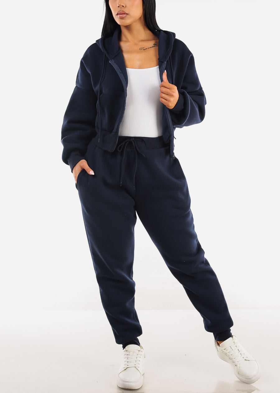 Navy Fleece Drawstring Joggers w Pockets