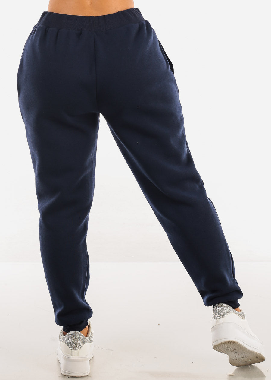 Navy Fleece Drawstring Joggers w Pockets