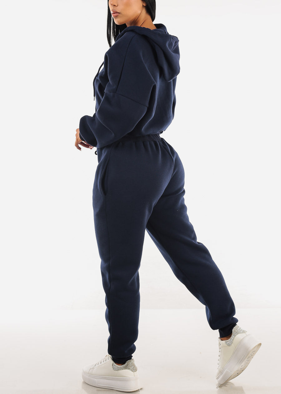 Navy Fleece Drawstring Joggers w Pockets