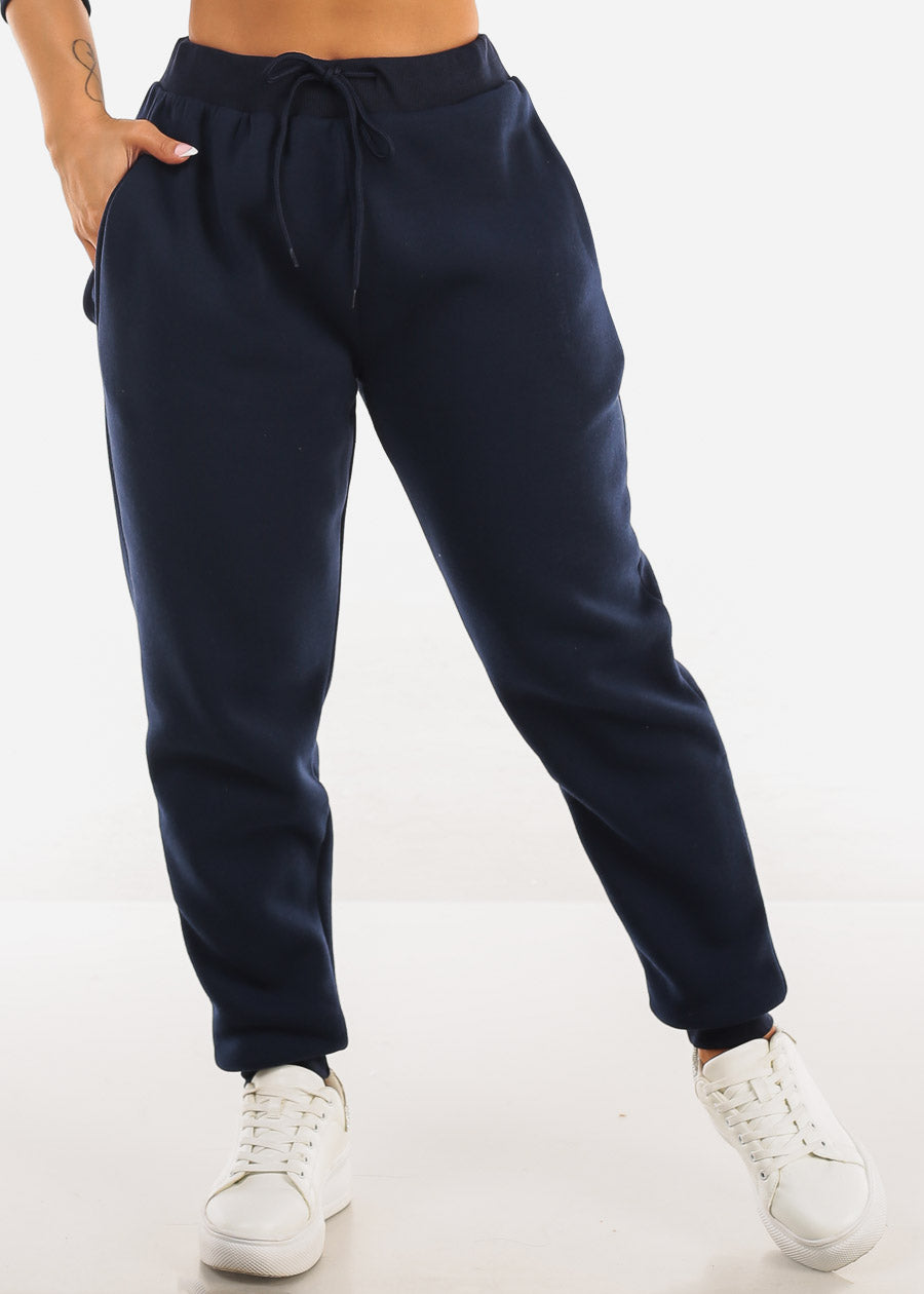 Navy Fleece Drawstring Joggers w Pockets