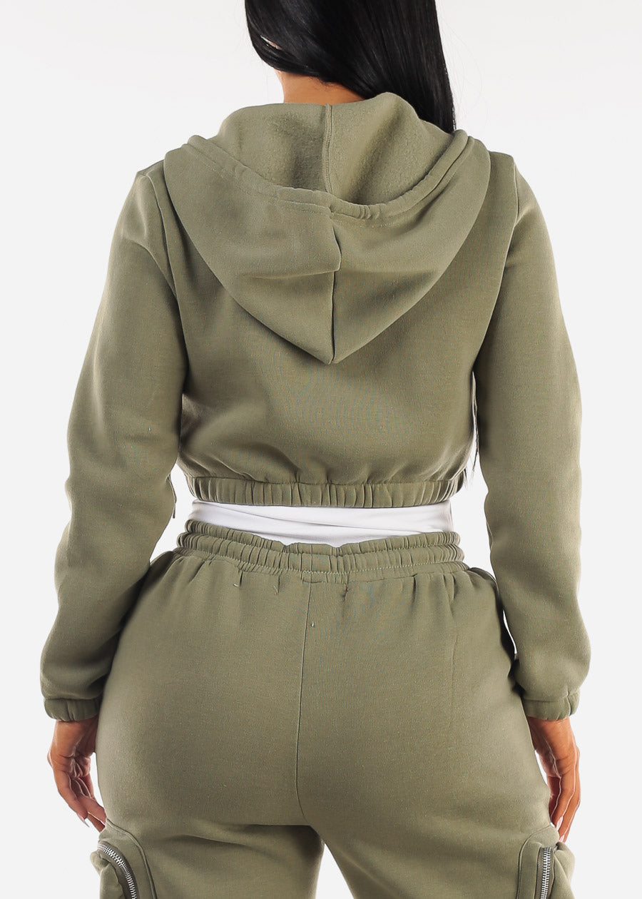 Cropped Zip Up Hoody Olive