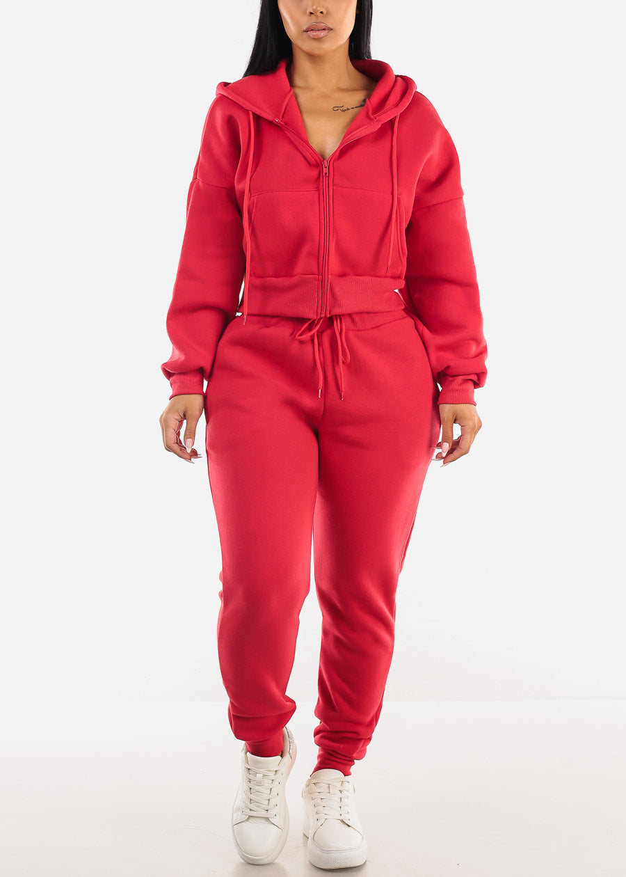 Red Fleece Zip Up Hoody 