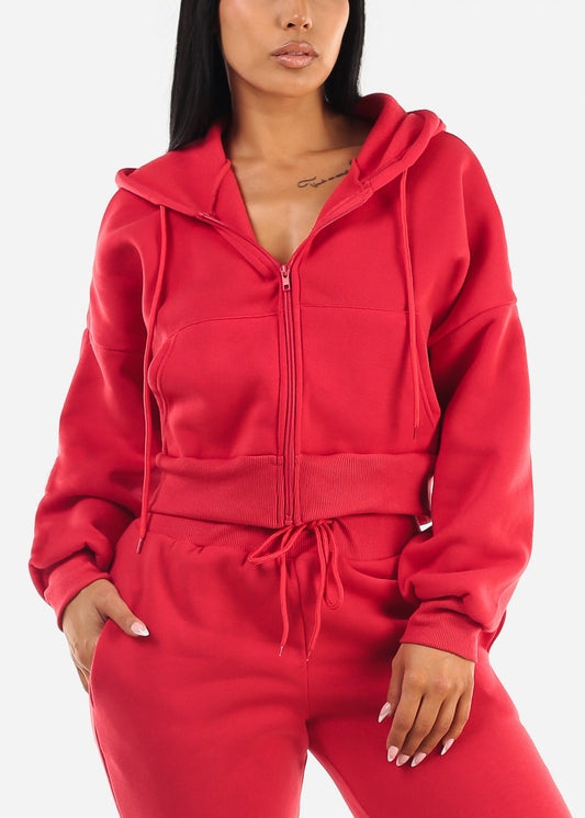 Red Fleece Zip Up Hoody 