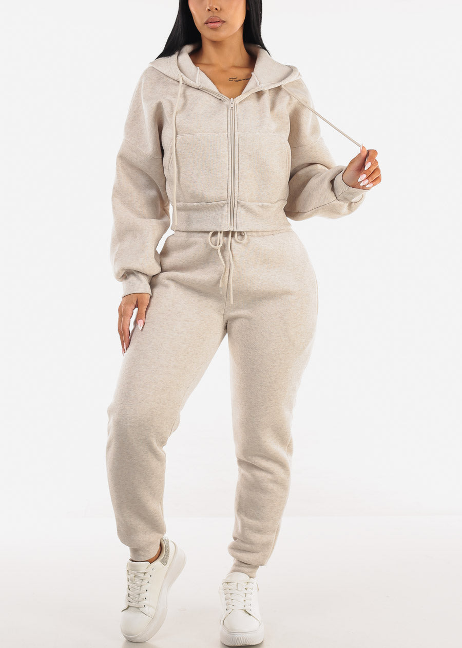 Oatmeal Fleece Zip Up Hoody 