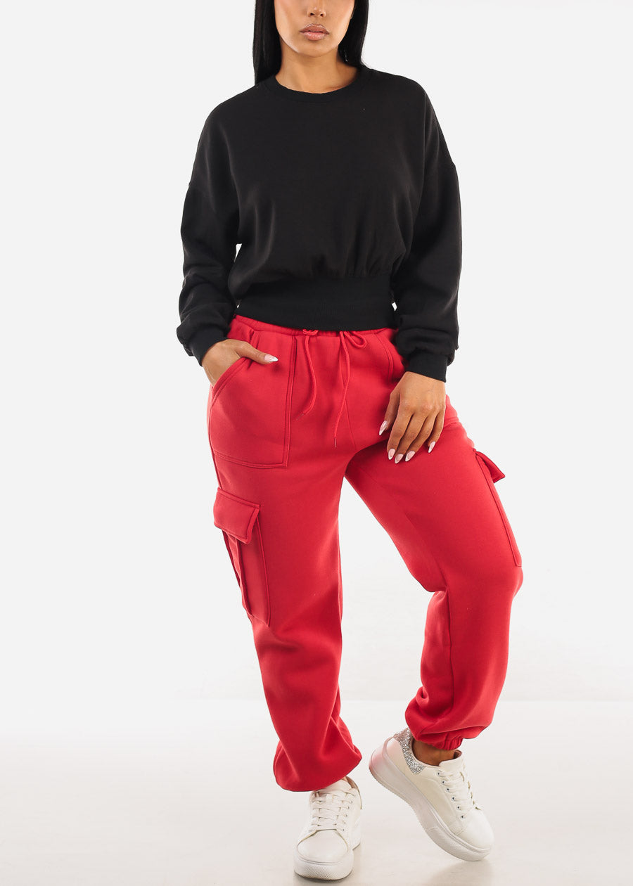 High Waist Cargo Sweatpants Red