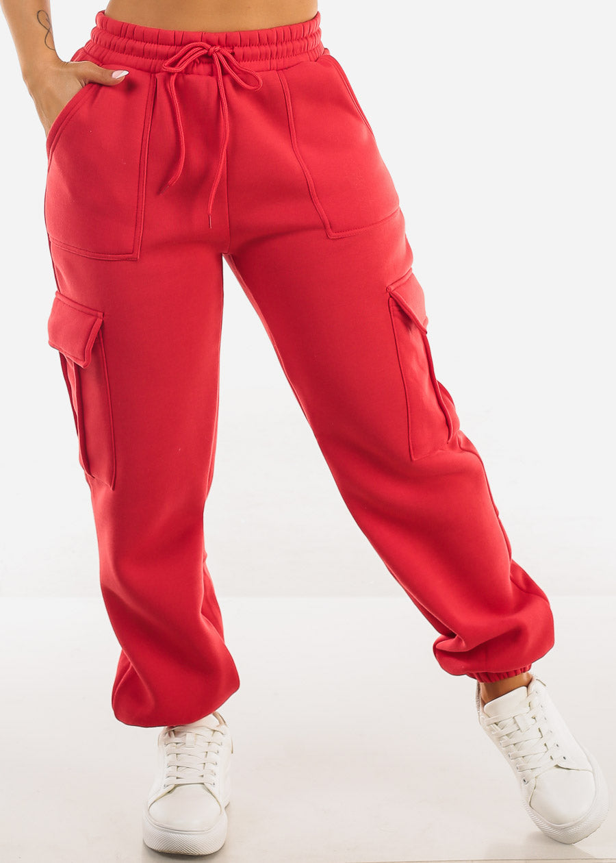 High Waist Cargo Sweatpants Red