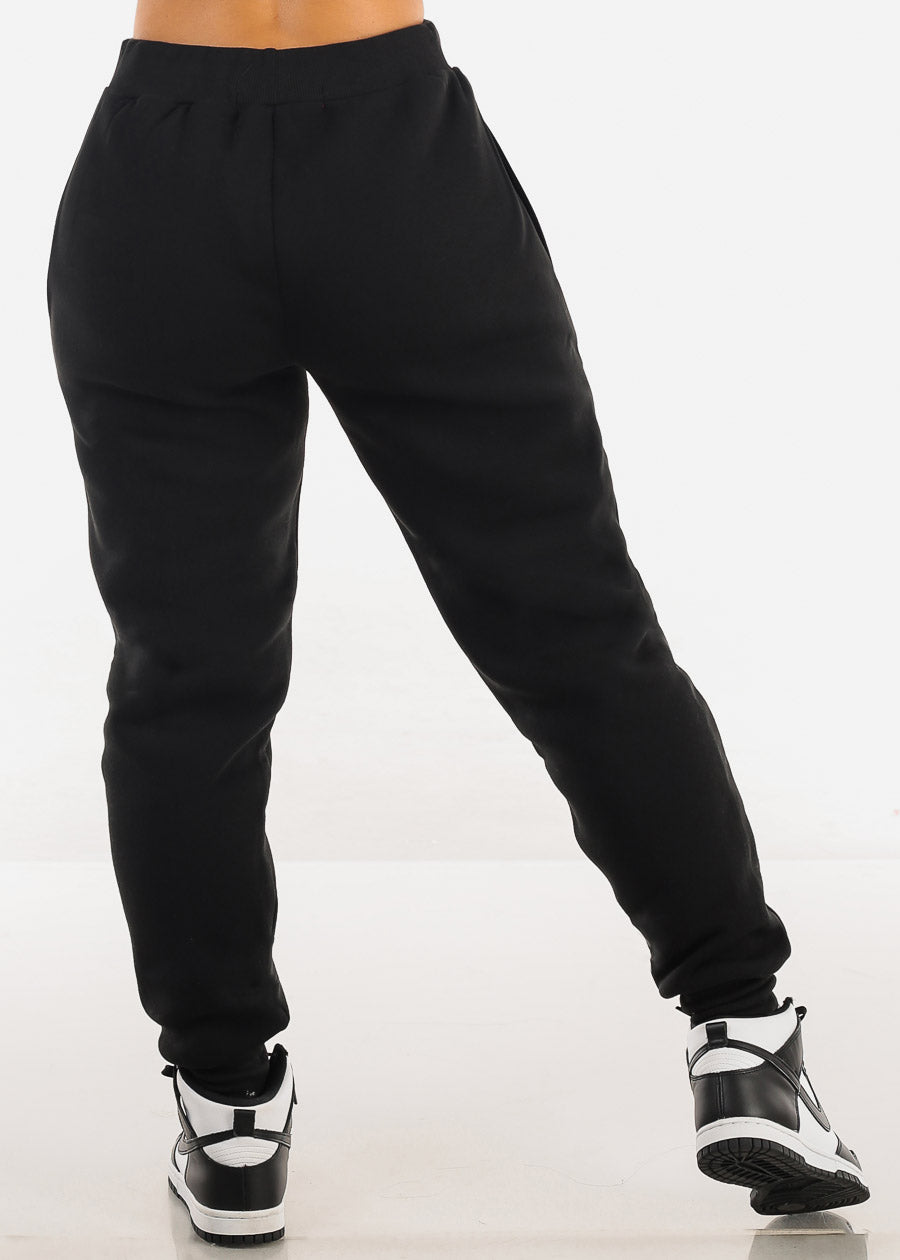 Black Fleece Drawstring Joggers w Pockets