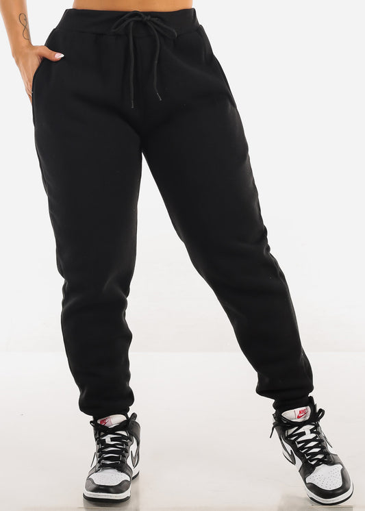 Black Fleece Drawstring Joggers w Pockets