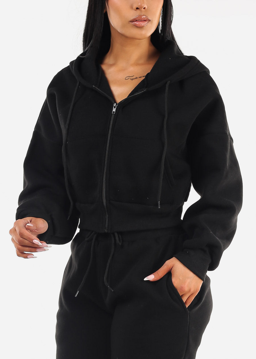 Black Fleece Zip Up Hoody 