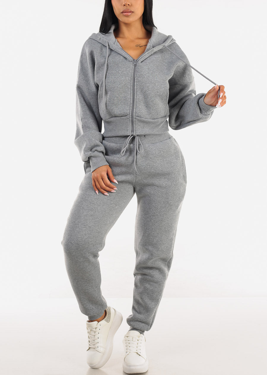 Grey Fleece Zip Up Hoody 