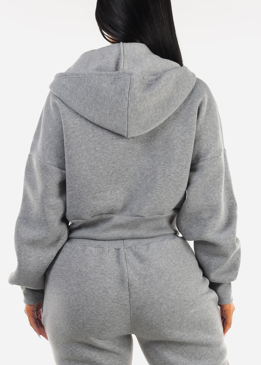 Grey Fleece Zip Up Hoody 