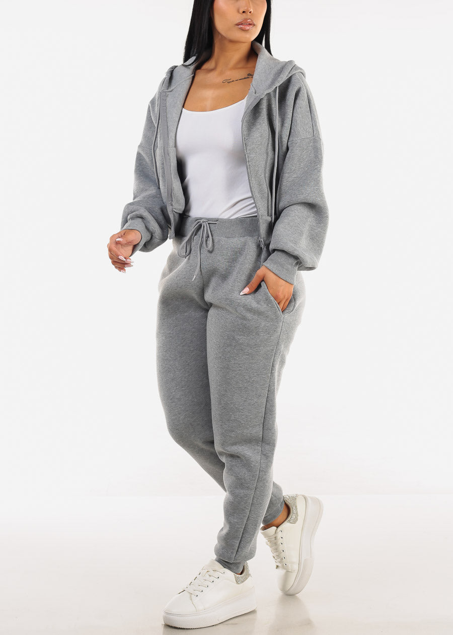 Grey Fleece Zip Up Hoody