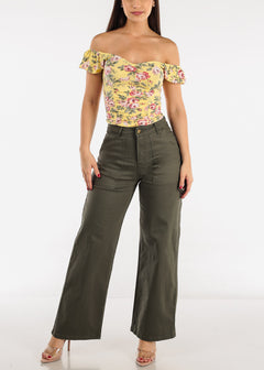 High Waisted Wide Leg Straight Pants Olive