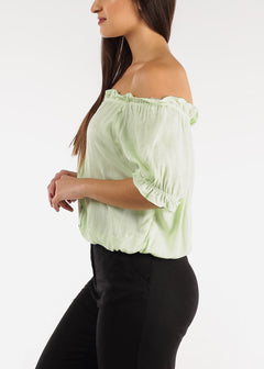 Off Shoulder Button Front Rayon Top Mint