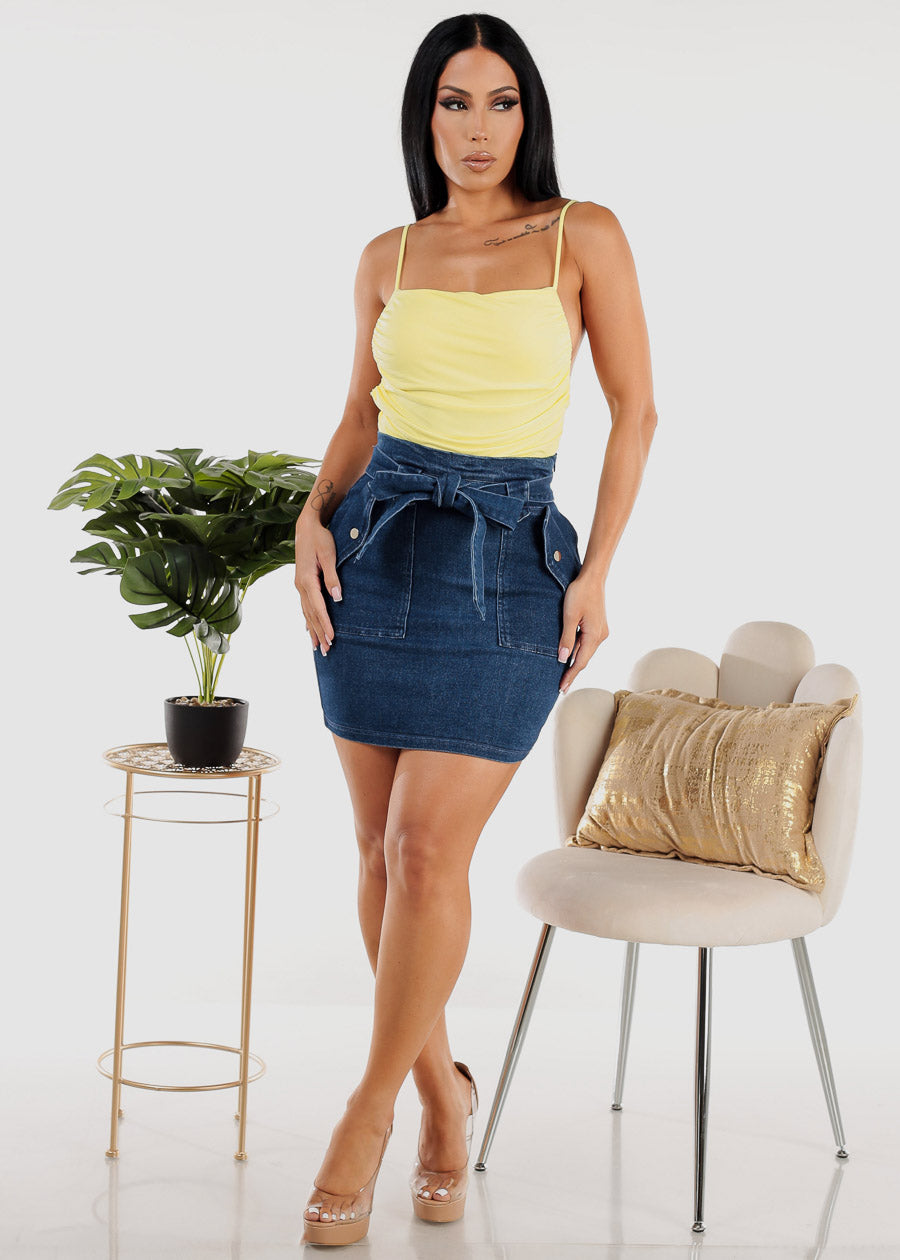 Shirred Backless Cami Bodysuit Yellow