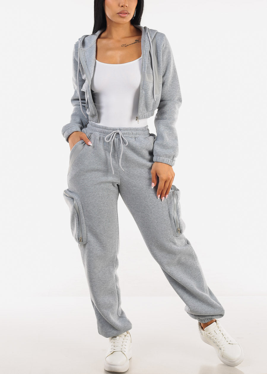 Grey Cropped Zip Up Hoody 