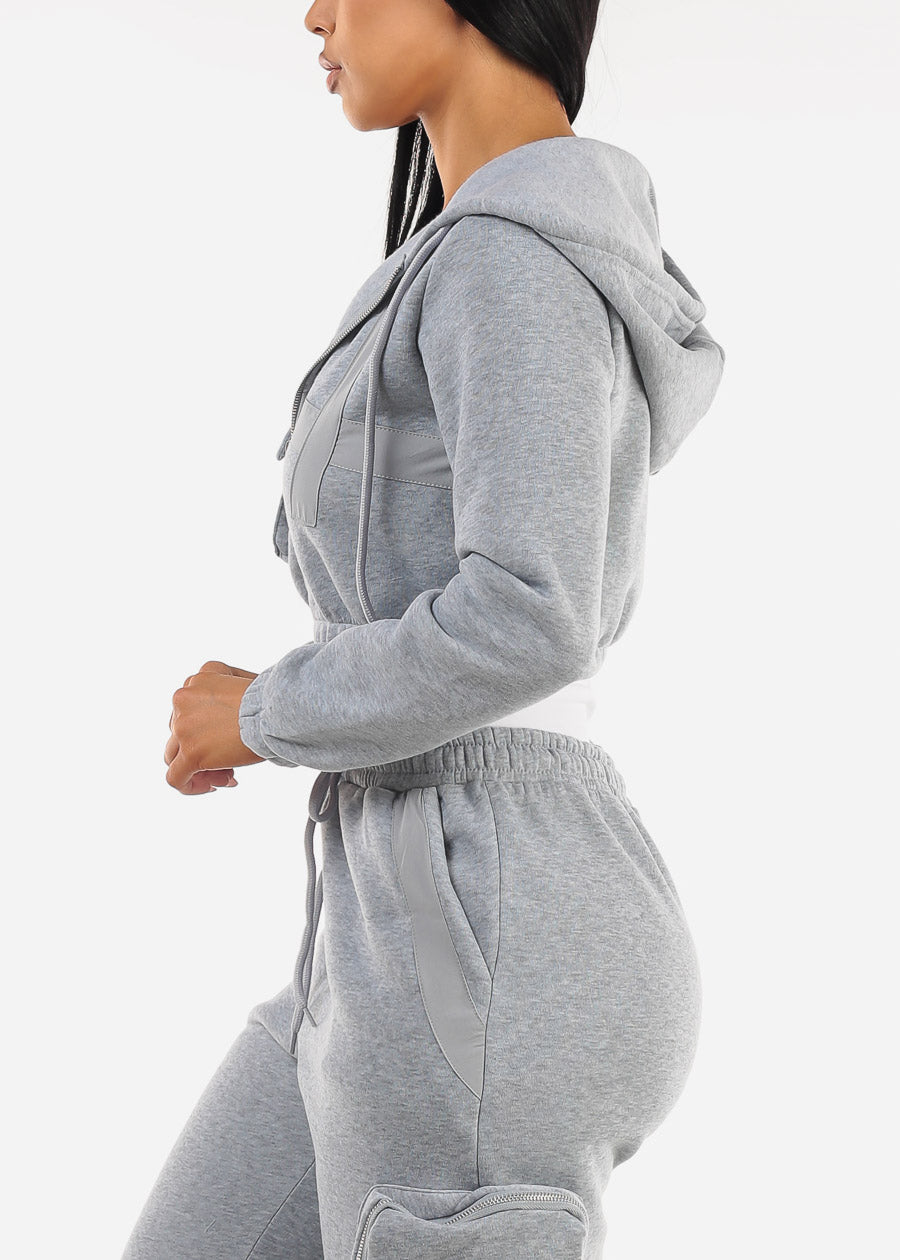 Grey Cropped Zip Up Hoody 