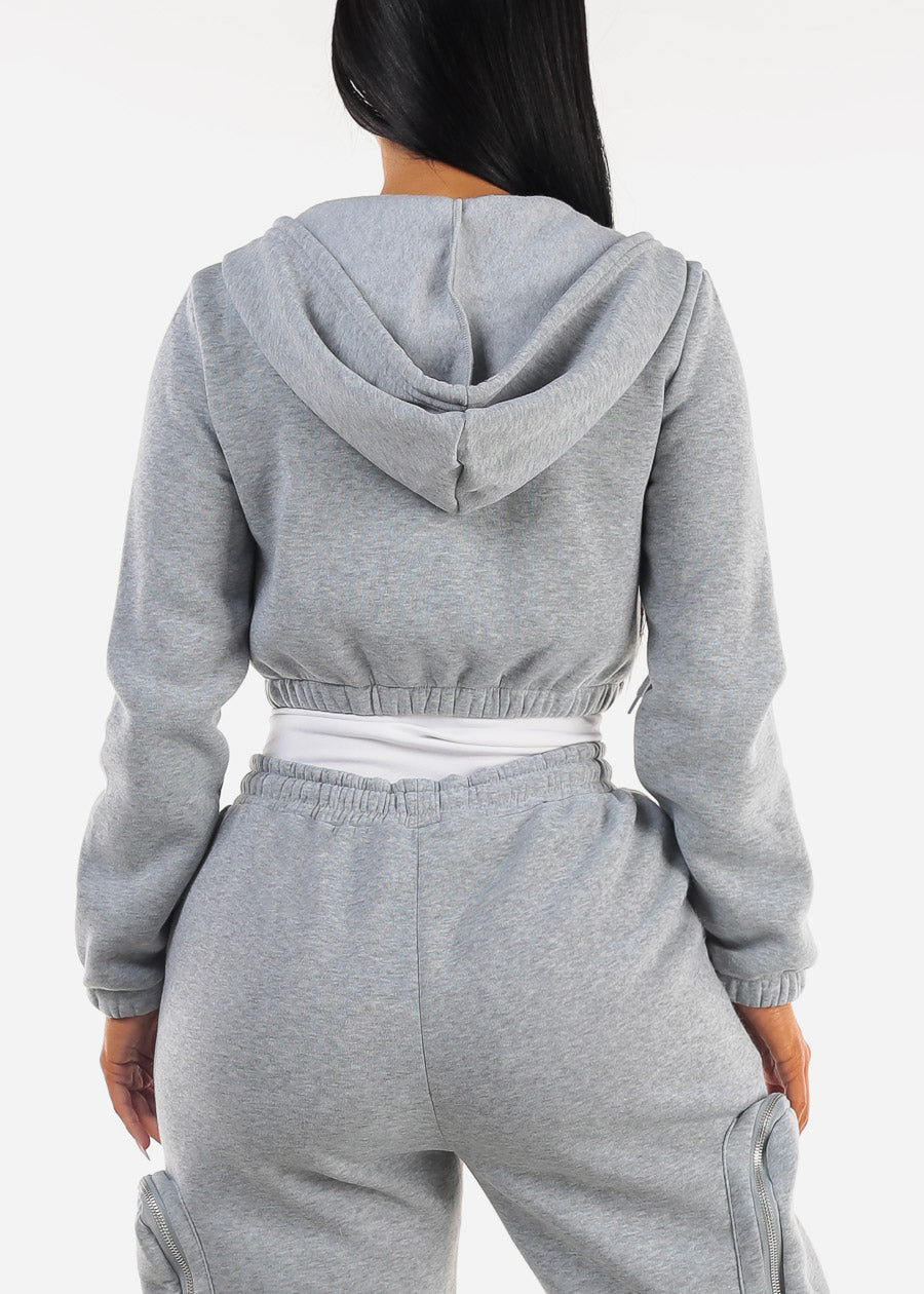 Grey Cropped Zip Up Hoody 