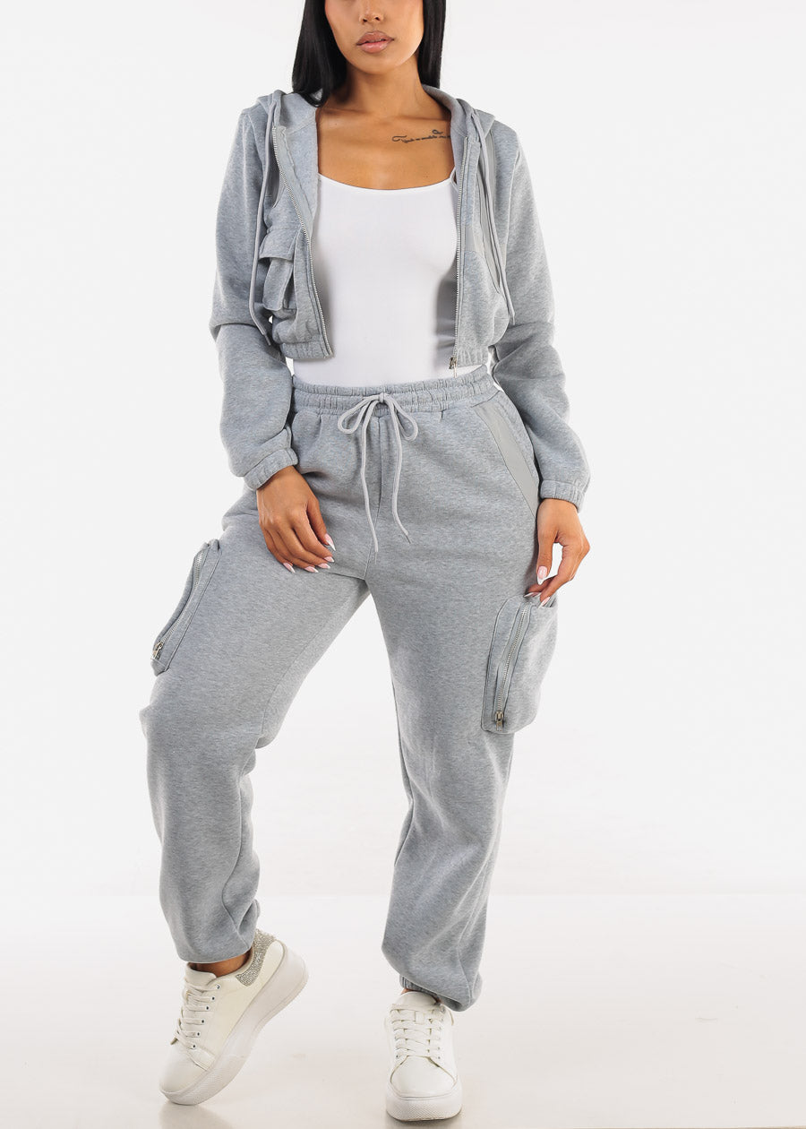 Grey Cropped Zip Up Hoody