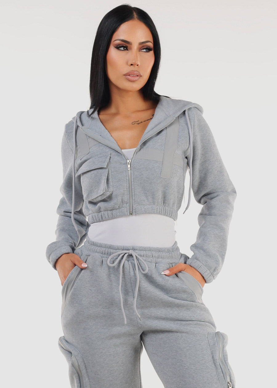 Grey Cropped Zip Up Hoody 