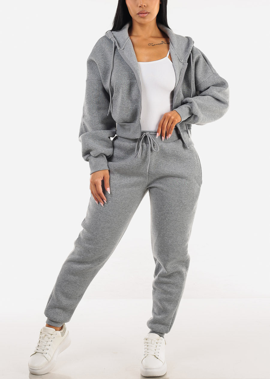 Grey Fleece Drawstring Joggers w Pockets