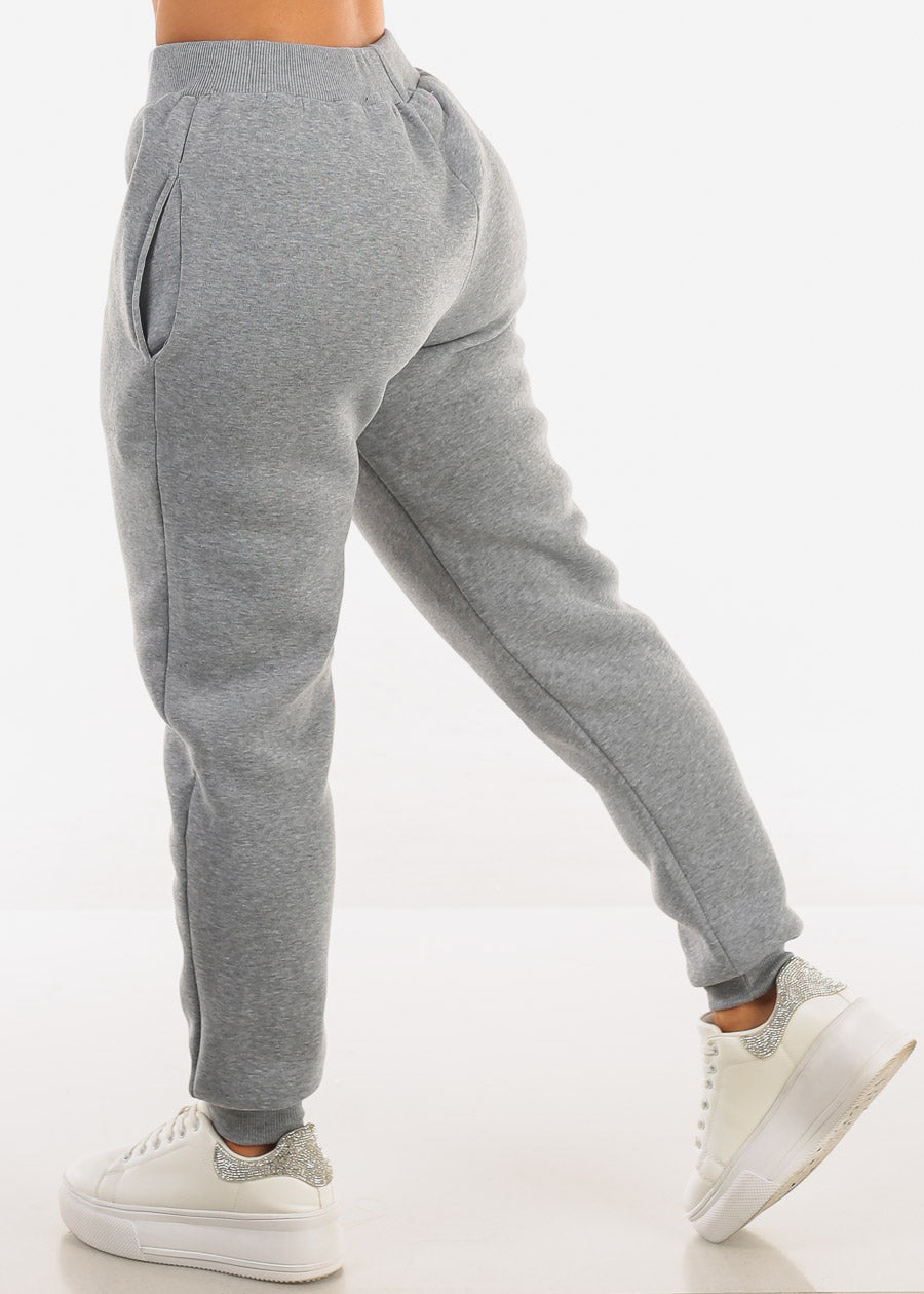 Grey Fleece Drawstring Joggers w Pockets