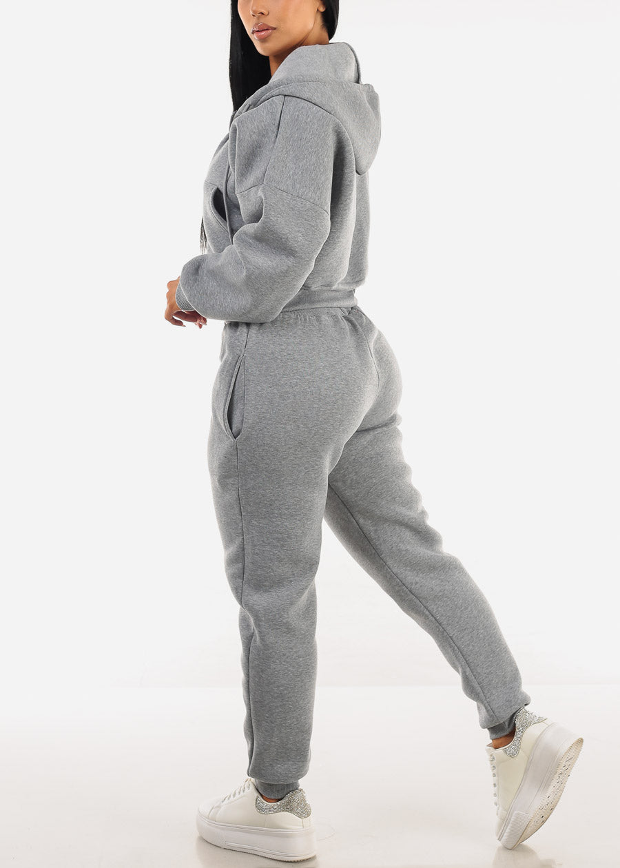 Grey Fleece Drawstring Joggers w Pockets