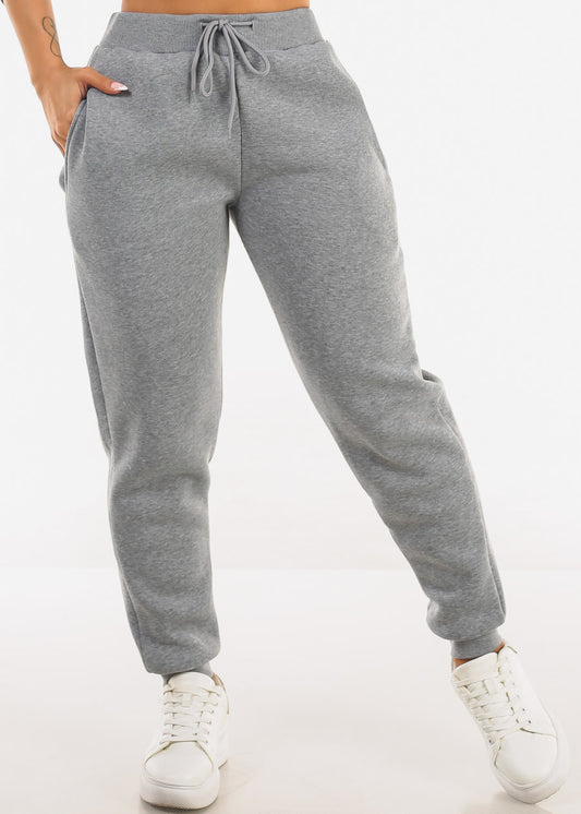 Grey Fleece Drawstring Joggers w Pockets