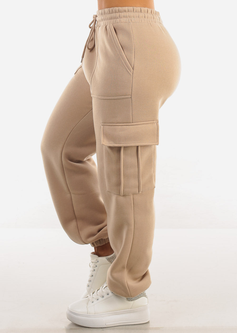 High Waist Cargo Sweatpants Beige