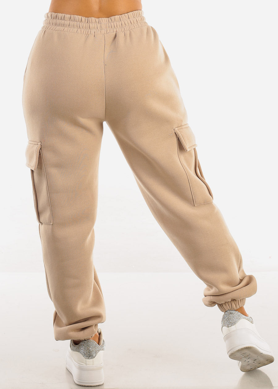 High Waist Cargo Sweatpants Beige