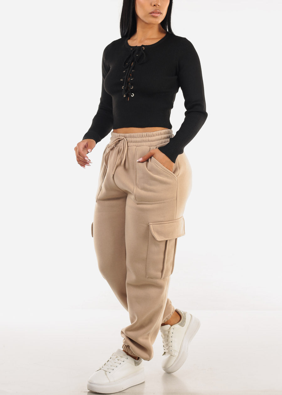 High Waist Cargo Sweatpants Beige