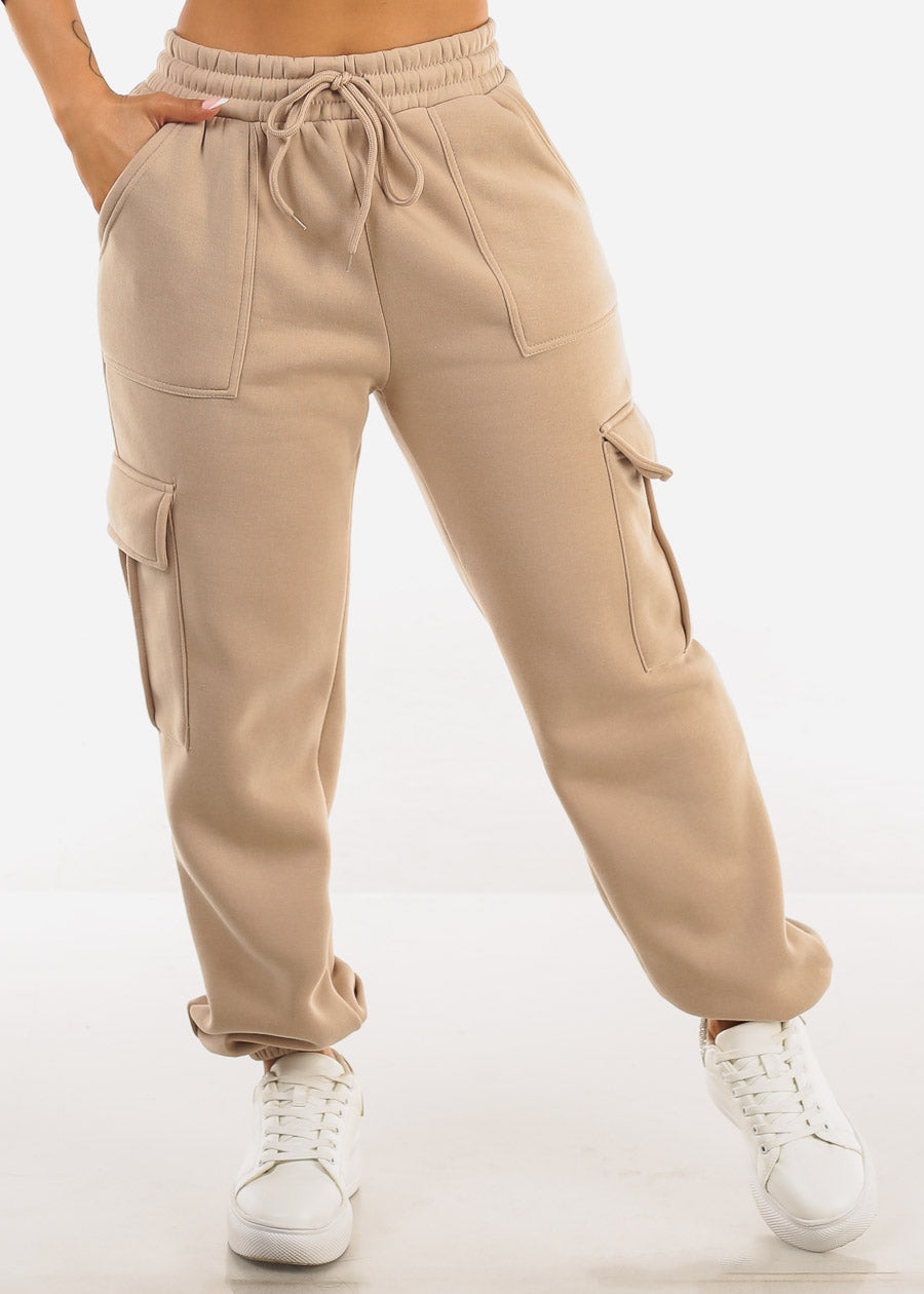 High Waist Cargo Sweatpants Beige