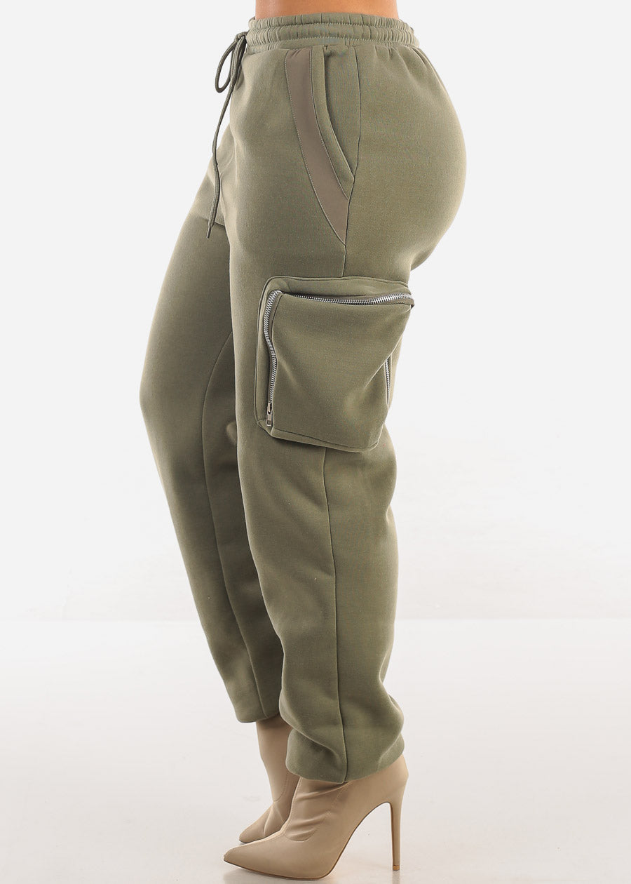 Cargo Jogger Sweatpants w Zipper Pockets Olive